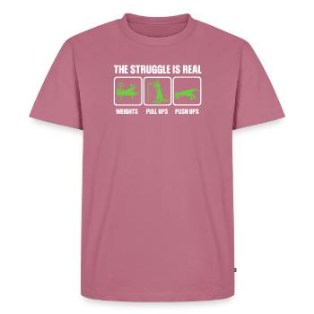 Dino The struggle is real funny T-Rex gym workout - T-shirt Premium bio Homme - mauve - Devant - Nico (187cm)