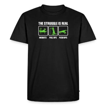 Dino The struggle is real funny T-Rex gym workout - T-shirt Premium bio Homme - noir - Devant - Nico (187cm)