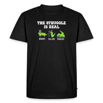 Dino The struggle is real funny T-Rex gym workout - T-shirt Premium bio Homme - noir - Devant - Nico (187cm)