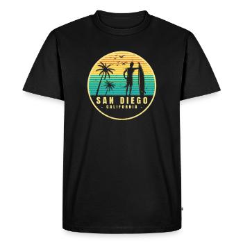 San Diego CA California Van Life Surfer USA - T-shirt Premium bio Homme - noir - Devant - Nico (187cm)