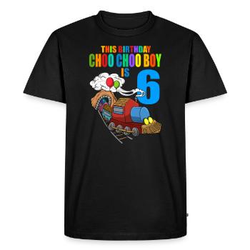 Train Anniversaire 6 Enfants Train Locomotive à Vapeur Garçon - T-shirt Premium bio Homme - noir - Devant - Nico (187cm)
