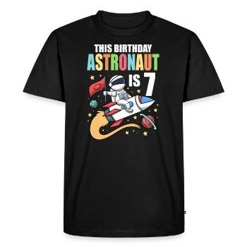 Space Birthday 7 Astronaut Planets Rocket Ship - Men's Premium Organic T-Shirt - black - Front - Nico (187cm)