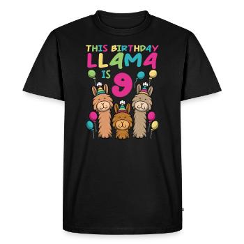 Llama Anniversaire 9ème anniversaire Fête Alpaga Fille - T-shirt Premium bio Homme - noir - Devant - Nico (187cm)