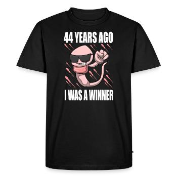 Homme sperme anniversaire 44 ans - T-shirt Premium bio Homme - noir - Devant - Nico (187cm)