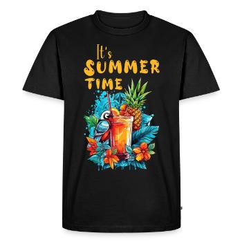 Summer Cocktail Pineapple Macaw Parrot Flower Holiday - Men's Premium Organic T-Shirt - black - Front - Nico (187cm)