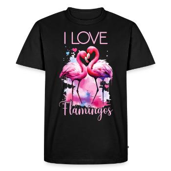 Flamingo I Love Couple Couple Romantique Coeur - T-shirt Premium bio Homme - noir - Devant - Nico (187cm)
