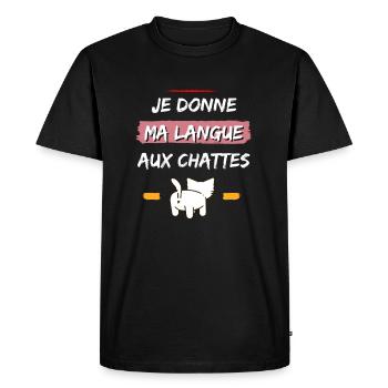 Langue aux chattes Cadeau Humour Anniversaire Noël - T-shirt Premium bio Homme - noir - Devant - Nico (187cm)