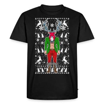 05 Hirsch Rudolf Mann Snowflakes - Men's Premium Organic T-Shirt - black - Front - Nico (187cm)
