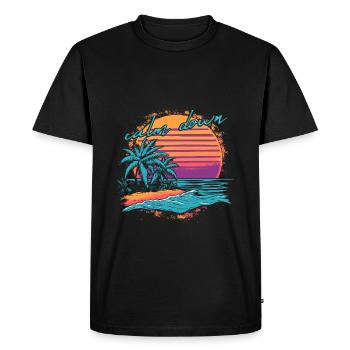 Se calmer, plage, coucher de soleil, palmiers, vacances, l’heure du bain - T-shirt Premium bio Homme - noir - Devant - Nico (187cm)