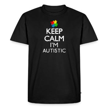 Gardez le calme, je suis un cadeau autistique - T-shirt Premium bio Homme - noir - Devant - Nico (187cm)