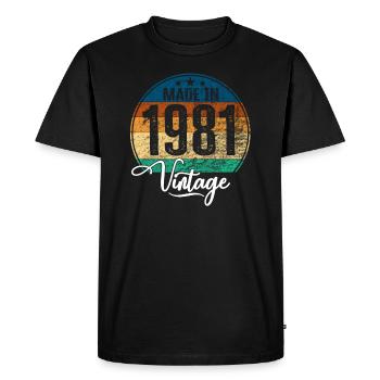 Millésime Fabriqué en 1981 Année de naissance 1981 Anniversaire - T-shirt Premium bio Homme - noir - Devant - Nico (187cm)
