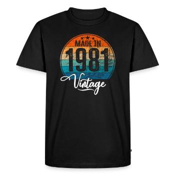 Millésime Fabriqué en 1981 Année de naissance 1981 Anniversaire - T-shirt Premium bio Homme - noir - Devant - Nico (187cm)