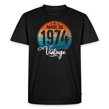 Millésime Fabriqué en 1974 Année de naissance 1974 Anniversaire - T-shirt Premium bio Homme - noir - Devant - Nico (187cm)
