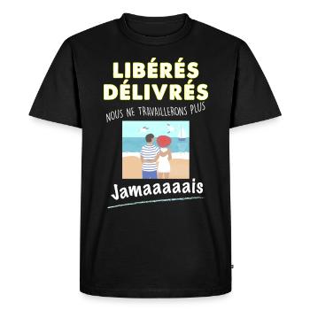 Couple retraité liberé delivré humour retraite - T-shirt Premium bio Homme - noir - Devant - Nico (187cm)