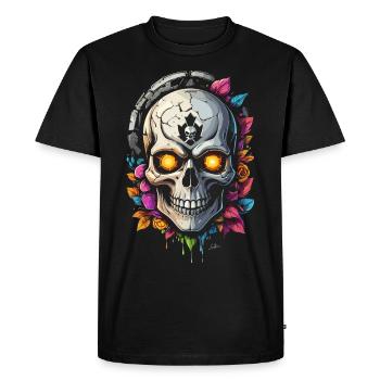Crâne fleurs - T-shirt Premium bio Homme - noir - Devant - Nico (187cm)