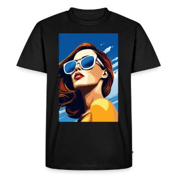 Pop Art: Young woman gazing into the distance - Men's Premium Organic T-Shirt - black - Front - Nico (187cm)