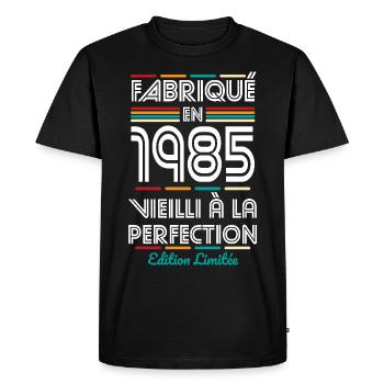 Anniversaire 40 ans - Fabriqué en 1985 - T-shirt Premium bio Homme - noir - Devant - Nico (187cm)