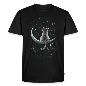 Chaton chat assis sur la lune sous les étoiles - T-shirt Premium bio Homme - noir - Devant - Nico (187cm)