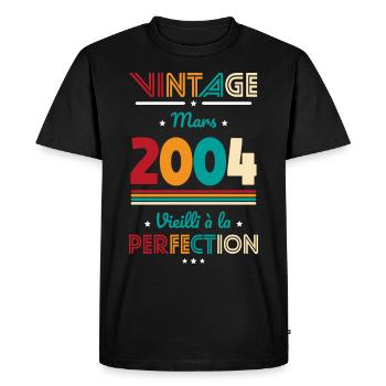 Anniversaire 20 ans - Vintage - Mars 2004 - T-shirt Premium bio Homme - noir - Devant - Nico (187cm)