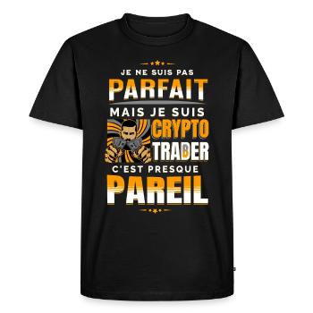 Crypto Trader - Blockchain Cryptomonnaie Bitcoin - T-shirt Premium bio Homme - noir - Devant - Nico (187cm)
