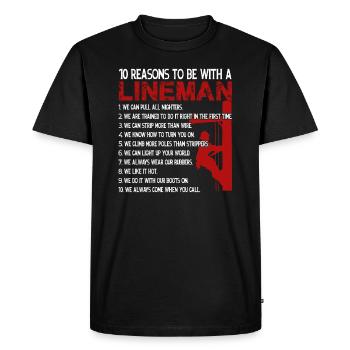 Lineman 10 Reasons To Be With Lineman - Men's Premium Organic T-Shirt - black - Front - Nico (187cm)