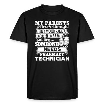 Technicien en pharmacie Technicien en pharmacie fier - T-shirt Premium bio Homme - noir - Devant - Nico (187cm)