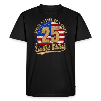 Update Level Up 25 Years Limited Edition USA - Men's Premium Organic T-Shirt - black - Front - Nico (187cm)