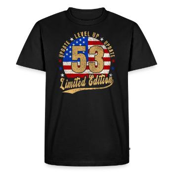 Update Level Up 53 Years Limited Edition USA - Men's Premium Organic T-Shirt - black - Front - Nico (187cm)