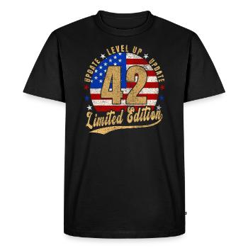 Mise à jour Level Up 42 Years Limited Edition USA - T-shirt Premium bio Homme - noir - Devant - Nico (187cm)