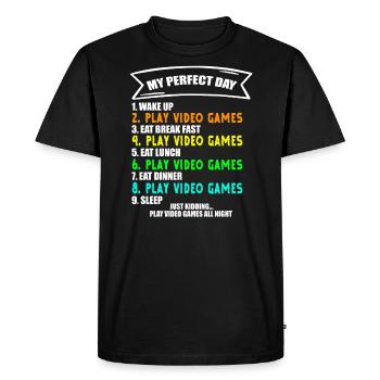 My Perfect Day Video Games Shirt Funny Video Gamer - Men's Premium Organic T-Shirt - black - Front - Nico (187cm)