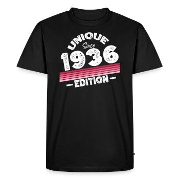 Unique depuis 1936 Edition Anniversaire Millésime 1936 - T-shirt Premium bio Homme - noir - Devant - Nico (187cm)