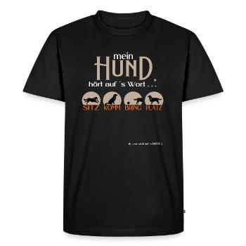 Mein Hund hört auf´s Wort Geschenkidee - Männer Premium Bio T-Shirt - Schwarz - Vorne - Nico (187cm)