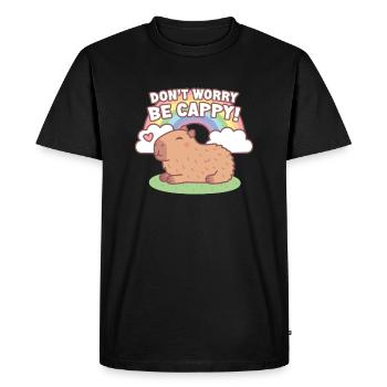 Cute Capybara And Rainbow, Dont Worry Be Cappy - Men's Premium Organic T-Shirt - black - Front - Nico (187cm)