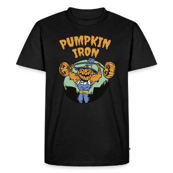 Pumpkin Iron - Halloween pun - Men's Premium Organic T-Shirt - black - Front - Nico (187cm)