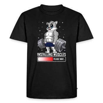 Cat Installing Muscles Weightlifting - Men's Premium Organic T-Shirt - black - Front - Nico (187cm)