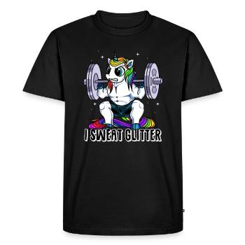 I Sweat Glitter Unicorn Weightlifting - Men's Premium Organic T-Shirt - black - Front - Nico (187cm)