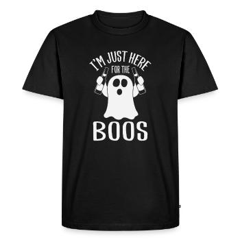 Je suis juste là pour les huées - T-shirt Premium bio Homme - noir - Devant - Nico (187cm)