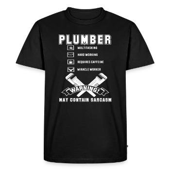 Plumber Plumber Hard Working - Men's Premium Organic T-Shirt - black - Front - Nico (187cm)
