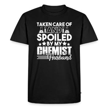 Chemist Spoiled By My Chemist Husband - Men's Premium Organic T-Shirt - black - Front - Nico (187cm)
