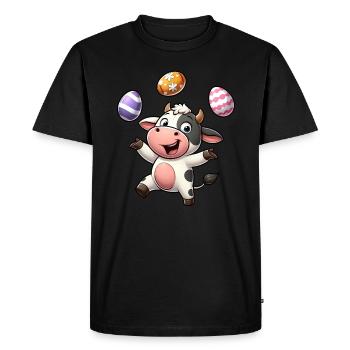 Vache jonglant avec les œufs de Pâques, artiste de la ferme - T-shirt Premium bio Homme - noir - Devant - Nico (187cm)