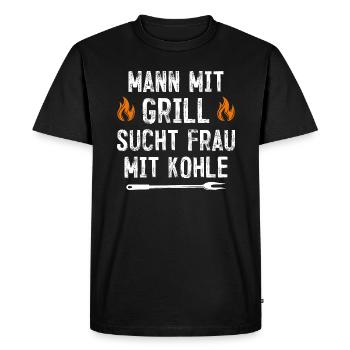 homme avec barbecue cherche femme avec charbon - T-shirt Premium bio Homme - noir - Devant - Nico (187cm)