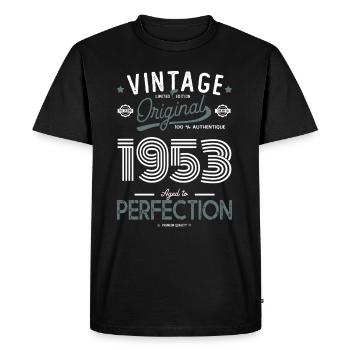 AGE TO PERFECTION 1953 birthday gift 69 years - Men's Premium Organic T-Shirt - black - Front - Nico (187cm)