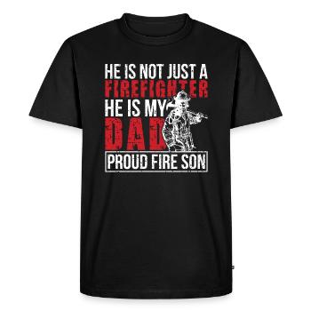 Fier pompier fils d’un fils pompier - T-shirt Premium bio Homme - noir - Devant - Nico (187cm)