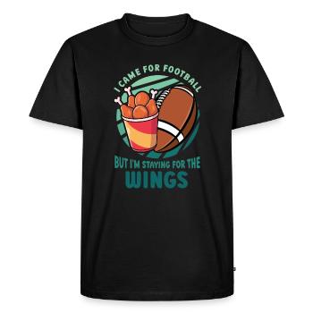 Came to stay for football because of chicken wings - Men's Premium Organic T-Shirt - black - Front - Nico (187cm)