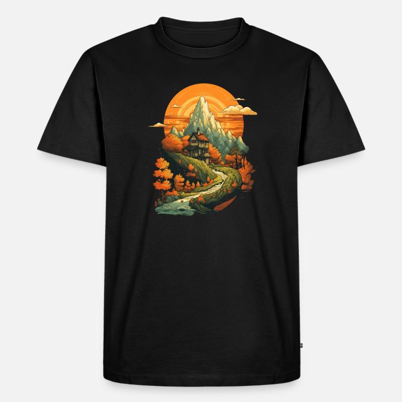 Herbstliche Landschaft - Männer Premium Bio T-Shirt - Schwarz