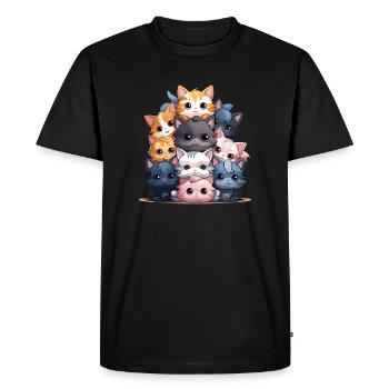 Cat - Kawaii Style - Men's Premium Organic T-Shirt - black - Front - Nico (187cm)