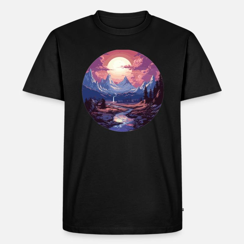 Landschaft - Illustration - Männer Premium Bio T-Shirt - Schwarz