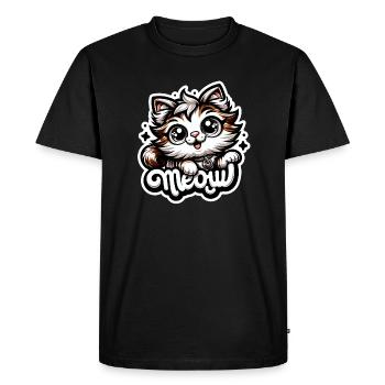 Miaou - Illustration de chat - T-shirt Premium bio Homme - noir - Devant - Nico (187cm)