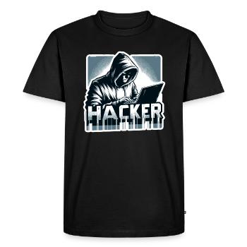 Hacker - Illustration - Men's Premium Organic T-Shirt - black - Front - Nico (187cm)