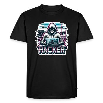 Hacker - Illustration - Men's Premium Organic T-Shirt - black - Front - Nico (187cm)